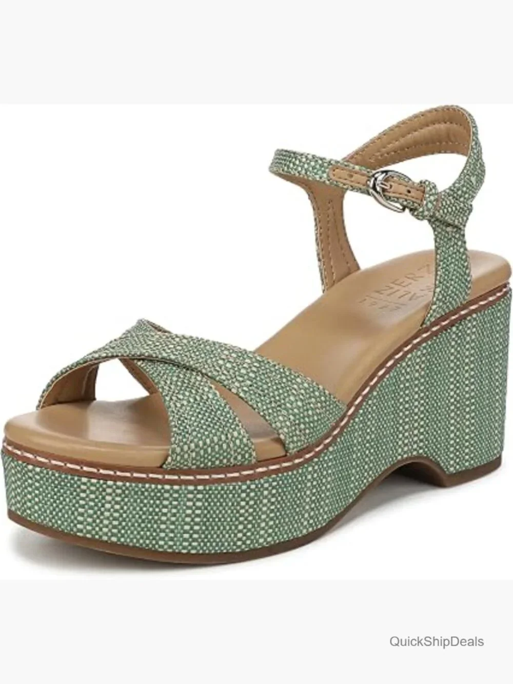 Suede or Raffia Platform Wedge Sandals with Ankle Strap